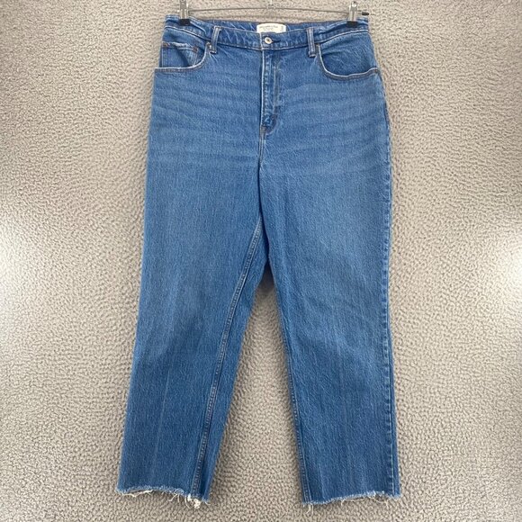 Abercrombie & Fitch Denim - Abercrombie & Fitch Jeans Womens 32 14 Blue 90s Straight Curve Love Frayed Hem